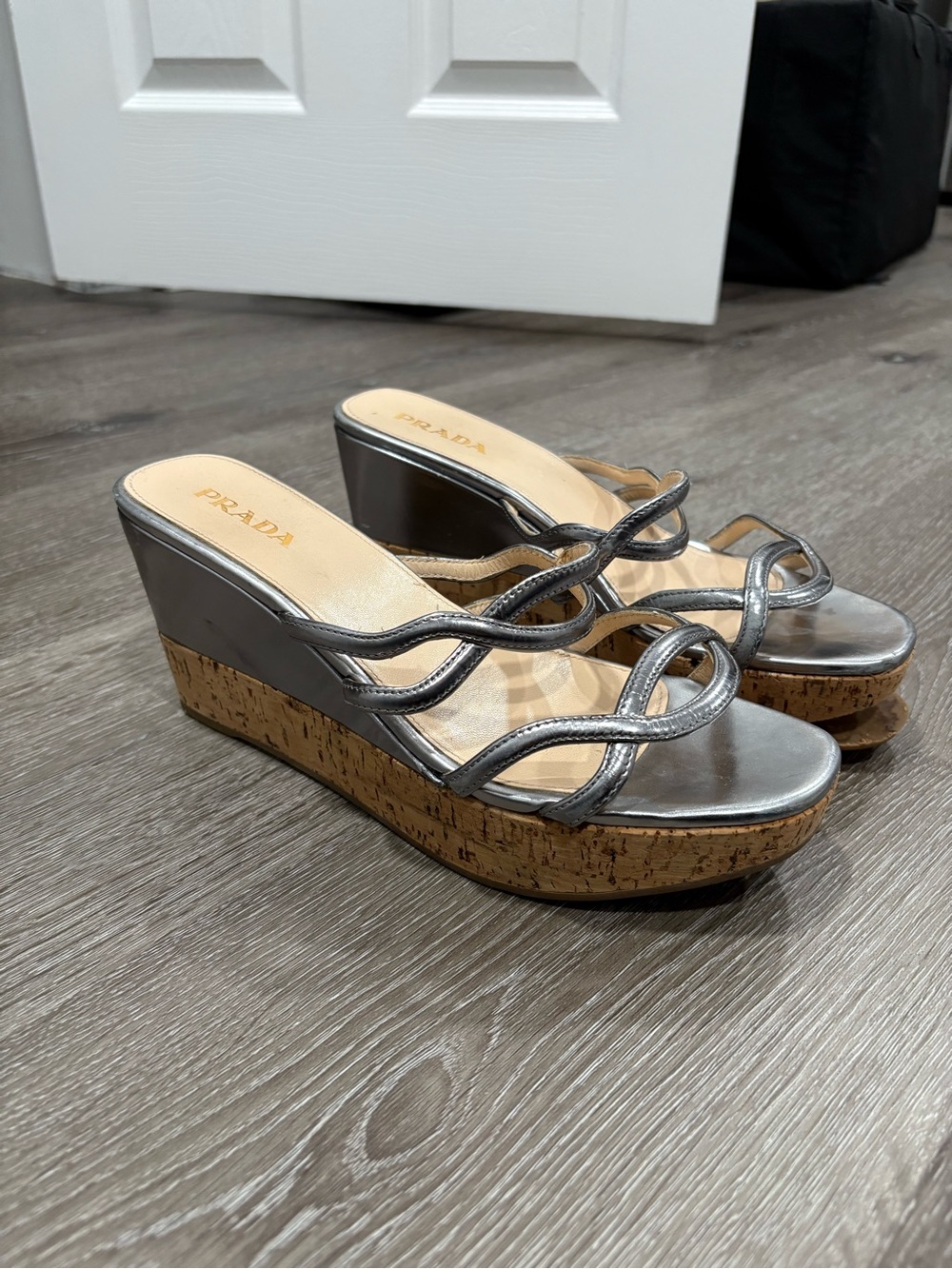 Prada silver wedge sandals